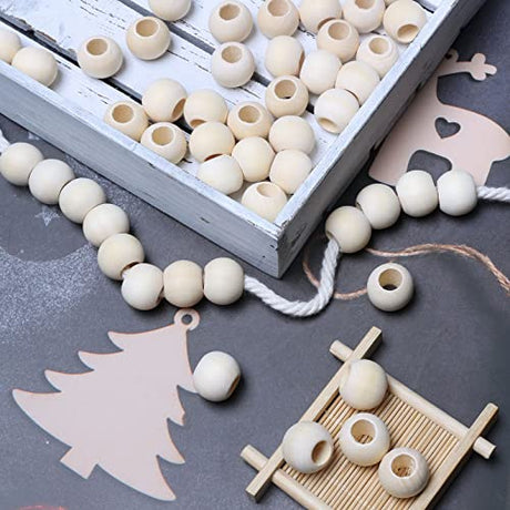 100pcs 20mm Wood Beads -Hole 10mm for Macrame Projects, Large Hole Unfinished Natural Wooden Beads for Craft/Home Decor woodeni