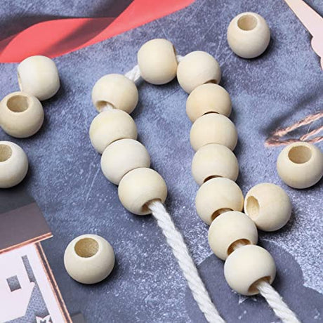 100pcs 20mm Wood Beads -Hole 10mm for Macrame Projects, Large Hole Unfinished Natural Wooden Beads for Craft/Home Decor woodeni