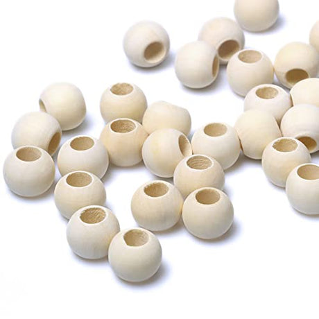 100pcs 20mm Wood Beads -Hole 10mm for Macrame Projects, Large Hole Unfinished Natural Wooden Beads for Craft/Home Decor woodeni