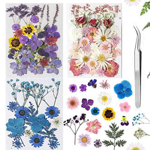 100pcs Dried Pressed Flowers for Resin, Real Pressed Flowers Dry Leaves Bulk Natural Herbs Kit for Scrapbooking DIY Art Crafts, Epoxy Resin Jewelry, MUCBAFLY
