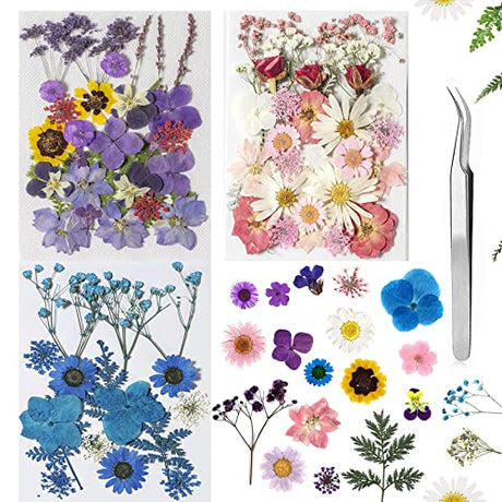 100pcs Dried Pressed Flowers for Resin, Real Pressed Flowers Dry Leaves Bulk Natural Herbs Kit for Scrapbooking DIY Art Crafts, Epoxy Resin Jewelry, MUCBAFLY