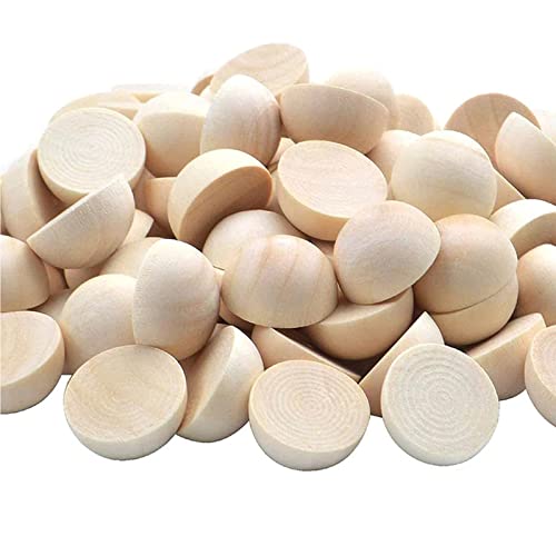 100pcs Half Wood Balls 1 Inch Diameter Unfinished Natural Mini Half Ball Split Wood Balls for DIY Projects, Kids Arts and Craft Supplies hesmartly