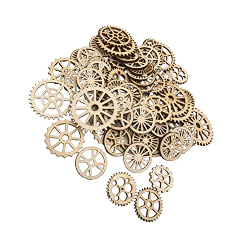100pcs Mini Gear Wheels Wood Slices Wooden Gear Slices Embellishments Gift Unfinished Wood Ornaments for DIY Craft Decoration (Random Styles) JANOU