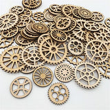 100pcs Mini Gear Wheels Wood Slices Wooden Gear Slices Embellishments Gift Unfinished Wood Ornaments for DIY Craft Decoration (Random Styles) JANOU