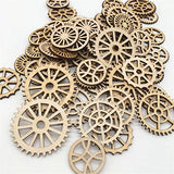 100pcs Mini Gear Wheels Wood Slices Wooden Gear Slices Embellishments Gift Unfinished Wood Ornaments for DIY Craft Decoration (Random Styles) JANOU