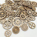100pcs Mini Gear Wheels Wood Slices Wooden Gear Slices Embellishments Gift Unfinished Wood Ornaments for DIY Craft Decoration (Random Styles) JANOU