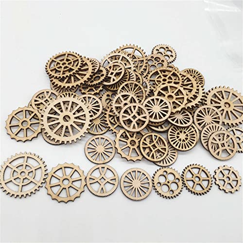 100pcs Mini Gear Wheels Wood Slices Wooden Gear Slices Embellishments Gift Unfinished Wood Ornaments for DIY Craft Decoration (Random Styles) JANOU