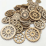 100pcs Mini Gear Wheels Wood Slices Wooden Gear Slices Embellishments Gift Unfinished Wood Ornaments for DIY Craft Decoration (Random Styles) JANOU