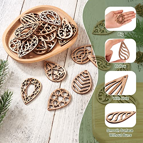 100pcs Unfinished Hollow Drop Wood Cutouts Blank Filigree Teardrop Wooden Pieces Earring Pendants for DIY Jewelry Crafts Making EEE ELECRELIVE