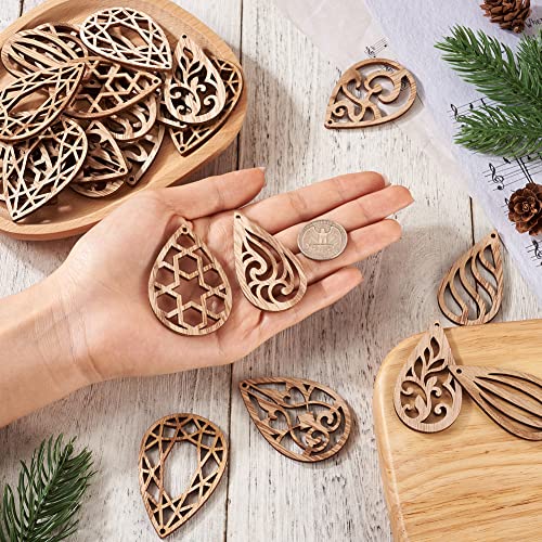 100pcs Unfinished Hollow Drop Wood Cutouts Blank Filigree Teardrop Wooden Pieces Earring Pendants for DIY Jewelry Crafts Making EEE ELECRELIVE
