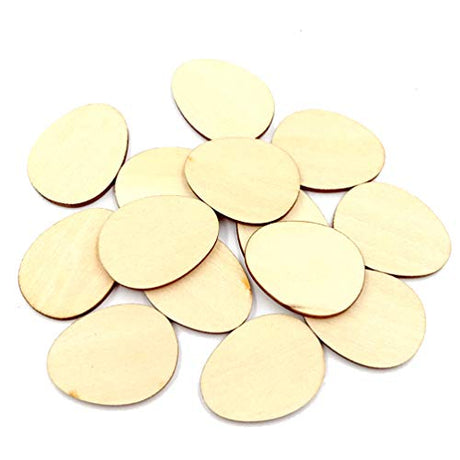 100pcs Unfinished Wood Slices Egg Shape Wood Discs 20mm Wooden Cutouts Ornaments for Craft DIY Easter Decoration HEALLILY