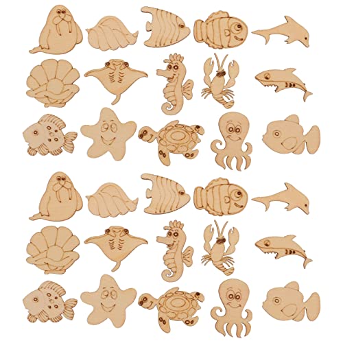 100pcs Unfinished Wooden Ocean Sea Animal Life Cutouts Blanks Whale Ocean Crafting Home Wooden Life Craft Art Project for Ornament Crafts Abaodam