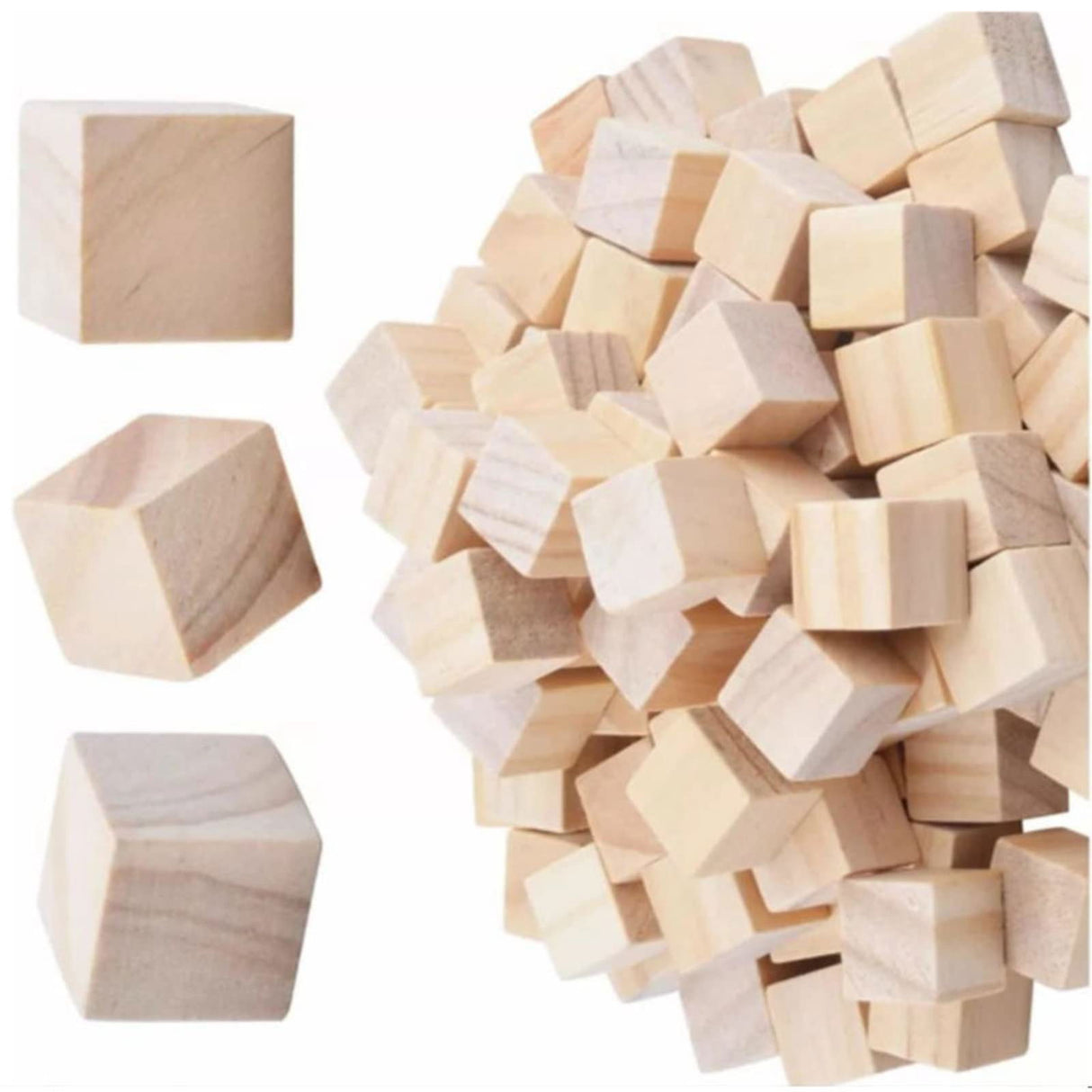 100pcs Wooden Cubes, Square Wood Blocks Unfinished Wood Pieces for DIY Crafts, Puzzle Making, 2cm HERCHR