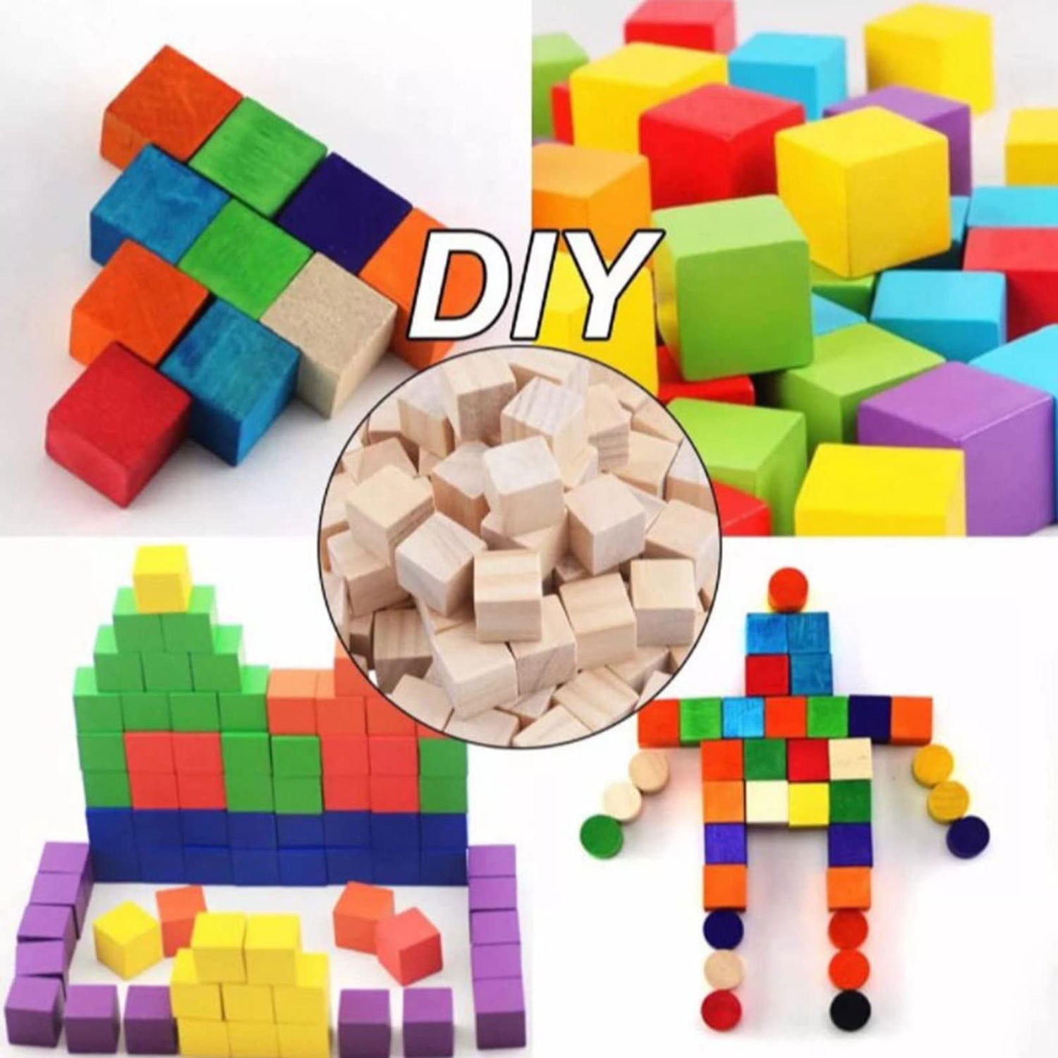 100pcs Wooden Cubes, Square Wood Blocks Unfinished Wood Pieces for DIY Crafts, Puzzle Making, 2cm HERCHR