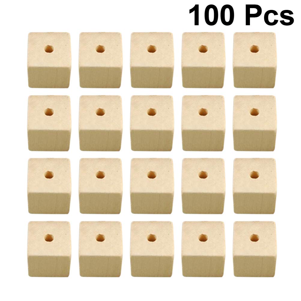 100pcs Wooden Square Beads Natural Blank Wood Cubes with Holes for Jewelry Necklace Creations, Crafts and DIY Projects（12 * 12MM） SUPVOX