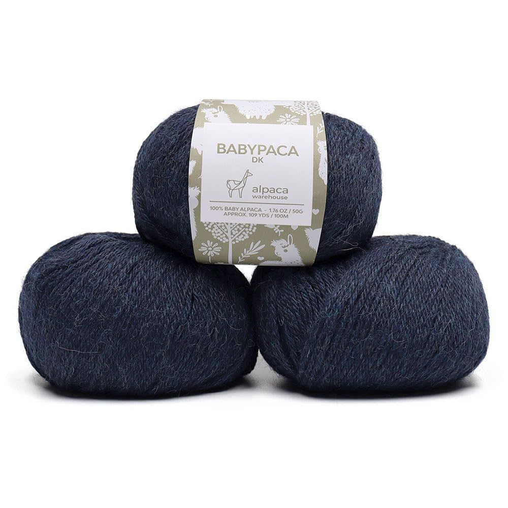 100% Baby Alpaca Yarn Wool Set of 3 Skeins DK Weight - Made in Peru - Heavenly Soft and Perfect for Knitting and Crocheting (Blue Jean, DK) Alpaca Warehouse
