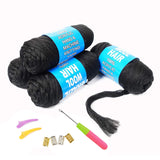 100% Brazilian Wool Hair Acrylic Yarn for African Braids/Senegalese Twist/Faux Locs/Wraps with Crochet Hook(4 Roll, Natural Black) Youngther