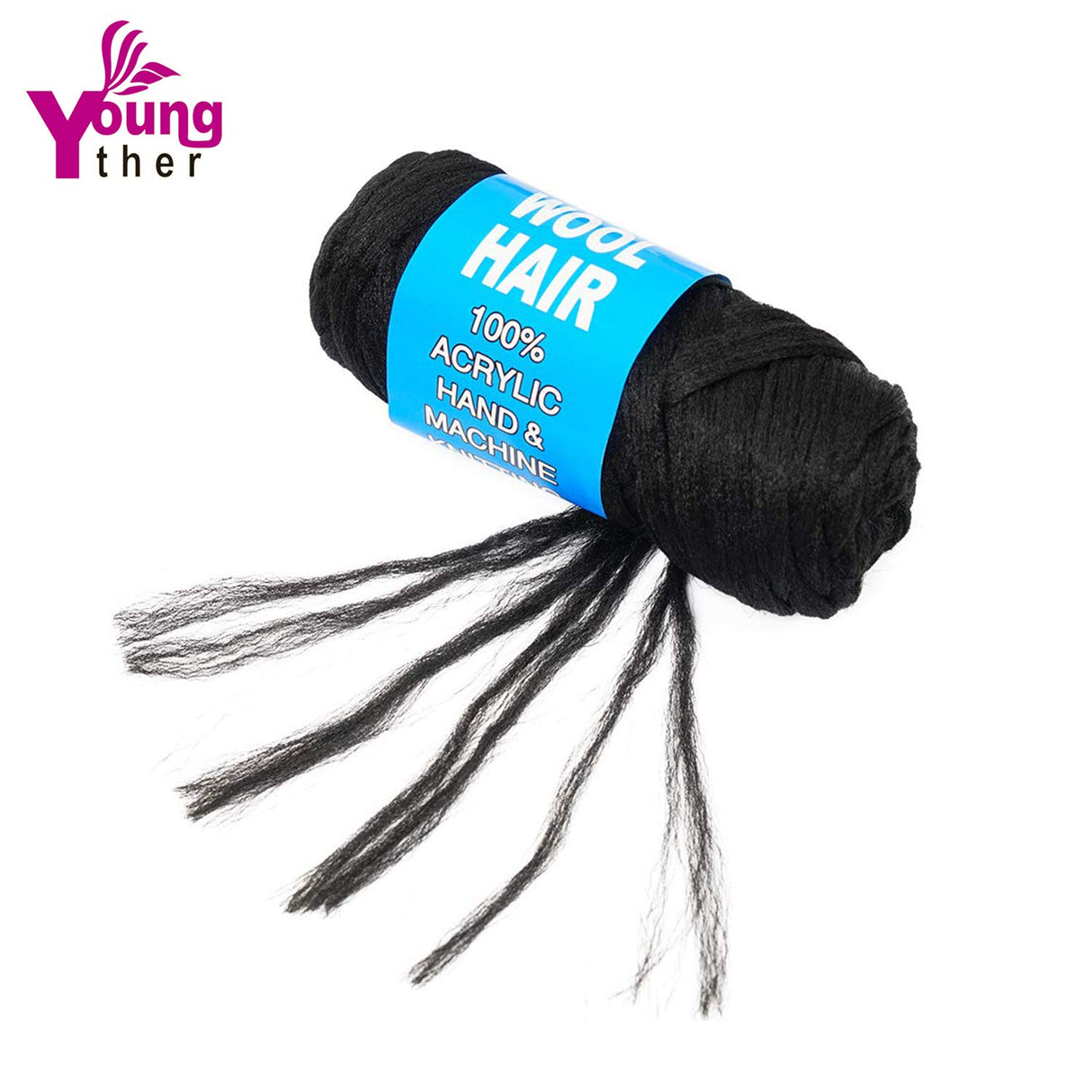 100% Brazilian Wool Hair Acrylic Yarn for African Braids/Senegalese Twist/Faux Locs/Wraps with Crochet Hook(4 Roll, Natural Black) Youngther