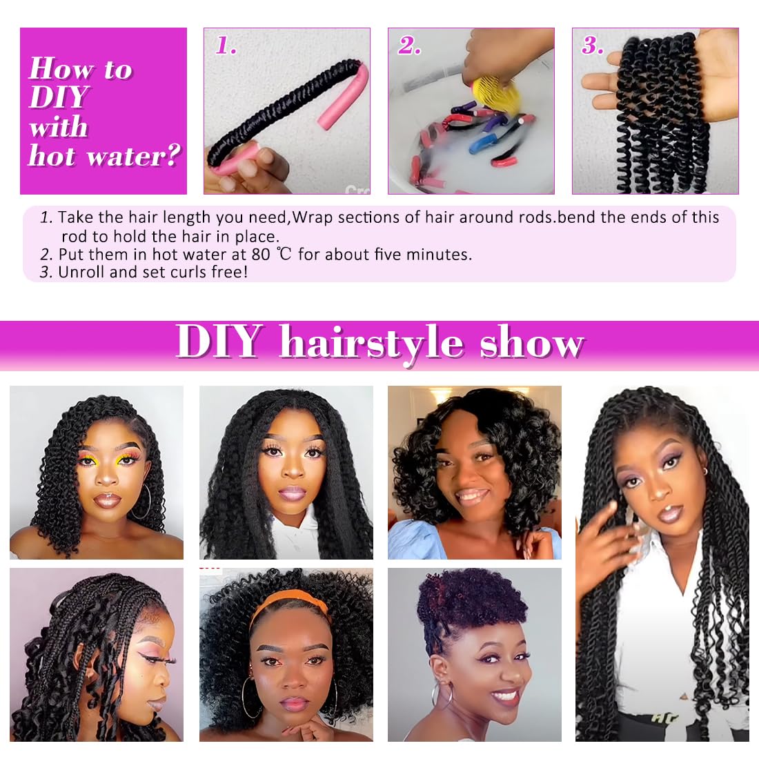 100% Brazilian Wool Hair Acrylic Yarn for African Braids/Senegalese Twist/Faux Locs/Wraps with Crochet Hook(4 Roll, Natural Black) Youngther