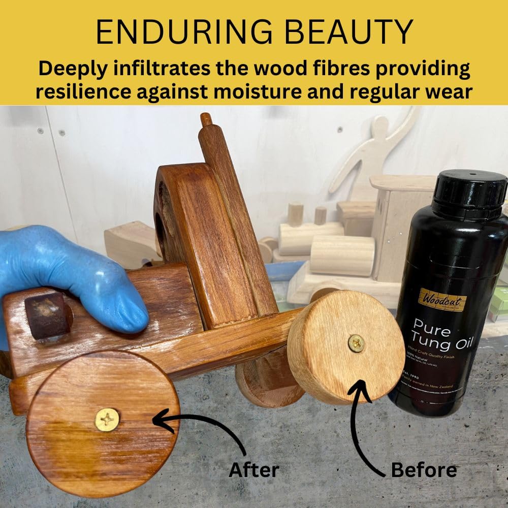 100% Pure Tung Oil, Food Safe (2) Countertops, Cutting Boards, Woodturning, Toys. Natural Wood Sealer for Indoor Floors Furniture. Waterproofing Outside Furniture, Garden Beds, Decks. Double Pack Woodcut Tools