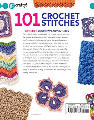 101 Crochet Stitches-Textures Lace Granny Squares Motifs Colorwork Edgings WoodArtSupply