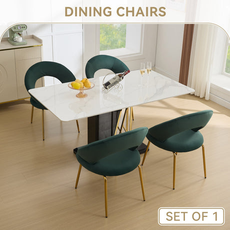 Velvet Fabric Dining Chair with Curved Backrest and Golden Metal Legs HouseOfZazla