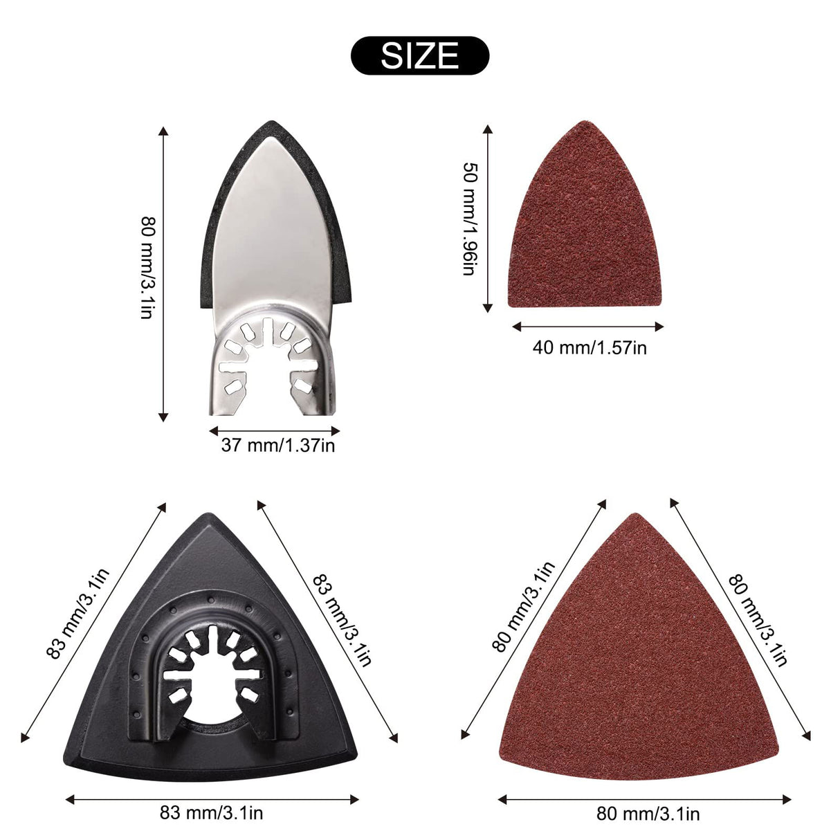 104Pcs Oscillating Tool Sanding Pads, 2Pcs Triangle Sanding Pads and 2Pcs Finger Sanding Pad, 100Pcs Multitool Sandpaper, Grit Fit for Finishing Wood towbluii