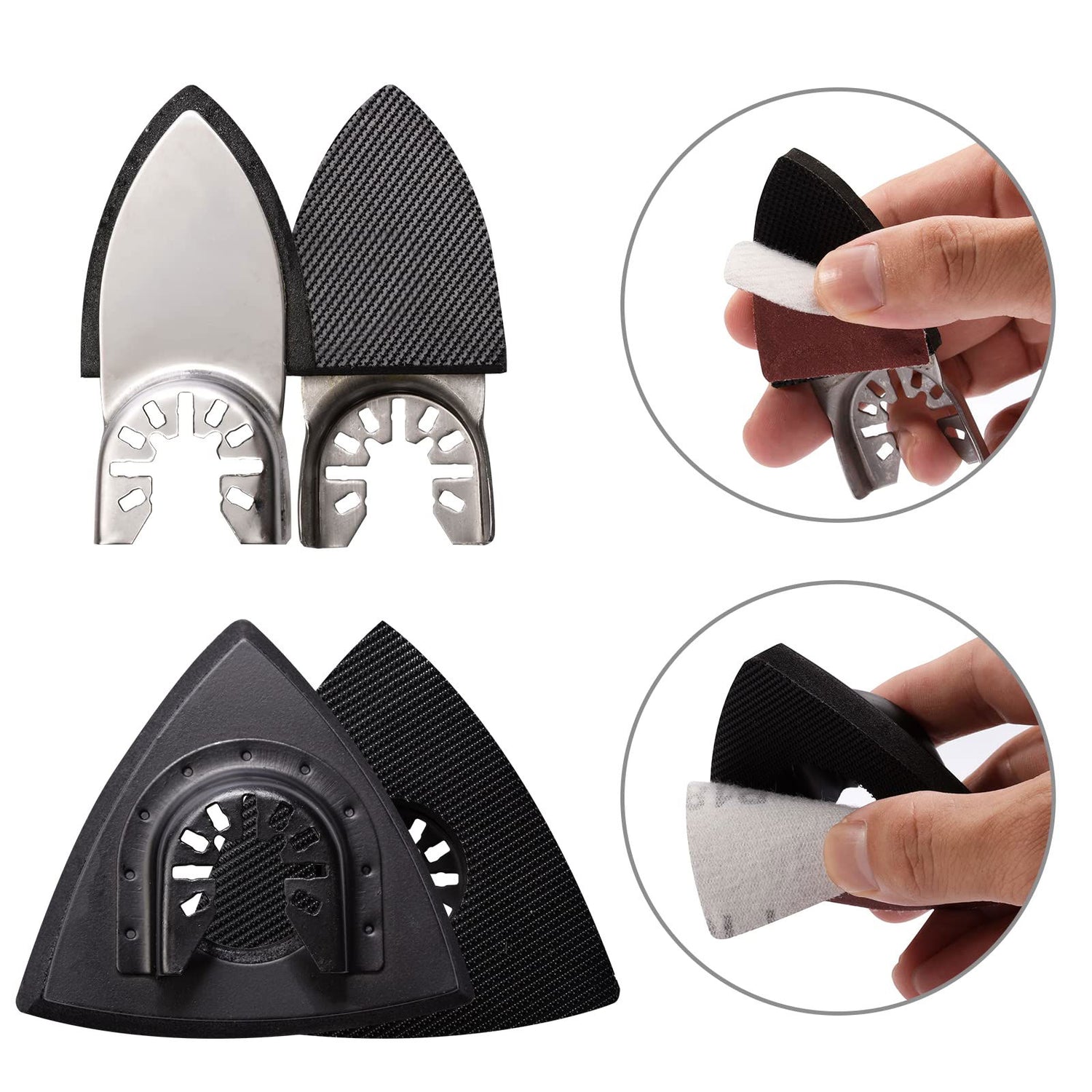 104Pcs Oscillating Tool Sanding Pads, 2Pcs Triangle Sanding Pads and 2Pcs Finger Sanding Pad, 100Pcs Multitool Sandpaper, Grit Fit for Finishing Wood towbluii