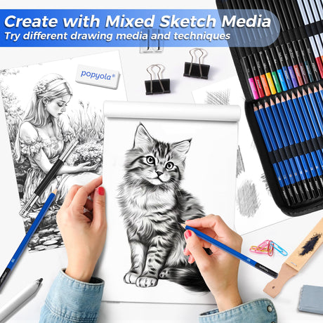 106 Pack Drawing Set Sketching Kit, Pro Art Supplies with 3-Color Sketchbook, Coloring Book, Graphite Colored Charcoal Watercolor & Metallic Pencils, Drawing Supplies Gift Case for Artists Adults Kids POPYOLA