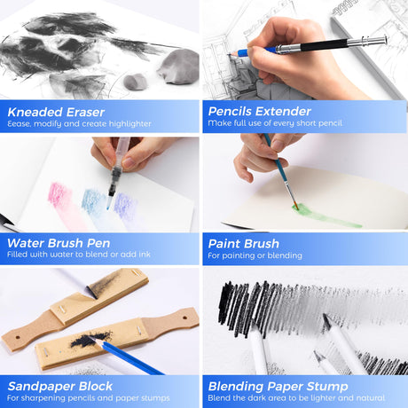 106 Pack Drawing Set Sketching Kit, Pro Art Supplies with 3-Color Sketchbook, Coloring Book, Graphite Colored Charcoal Watercolor & Metallic Pencils, Drawing Supplies Gift Case for Artists Adults Kids POPYOLA