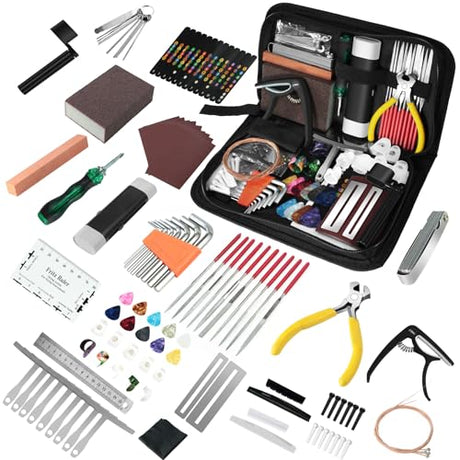 106Pcs Guitar Tool Kit, Guitar Accessories Guitar Maintenance Kit, Guitar Repair Kit with Capo Guitar Strings Picks Bridge Pins Gauge, TIMDAM Guitar TIMDAM