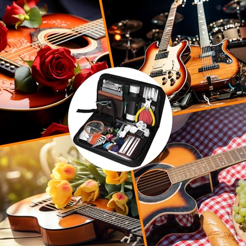 106Pcs Guitar Tool Kit, Guitar Accessories Guitar Maintenance Kit, Guitar Repair Kit with Capo Guitar Strings Picks Bridge Pins Gauge, TIMDAM Guitar TIMDAM
