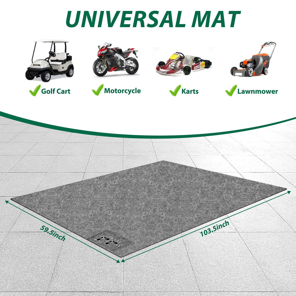10L0L Golf Cart Premium Garage Floor Mat-Waterproof Anti-Slip Thickened Mat for Golf Cart Motorcycle Mower ATV UTV Parking Mat-106'' x 59'' 10L0L