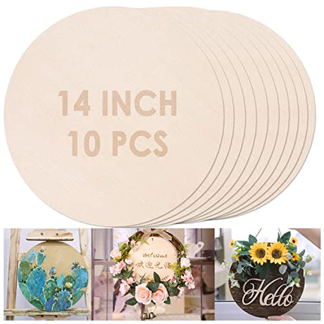 10PCS 14Inch Cutouts Blank Round Wood Slice Wood Circles for Crafts, Unfinished Wooden Slices Blank Round Wooden Circles, Wood Circles for Painting, Unixing