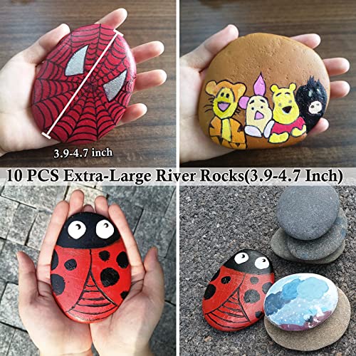 10PCS Extra Large River Rocks for Painting, Flat Painting Rocks 3.9-4.7 Inches Rocks to Paint, Smooth Rocks for Painting, Rock Painting for Kids EXJIOTA