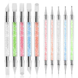 10PCS Nail Art Gel Carving Pen Acrylic Nail Dotting Pen Rhinestone Handle Double-Ended Silicone Nail Art Pen Brushes for Design Nail Foil Carving Sliverdew