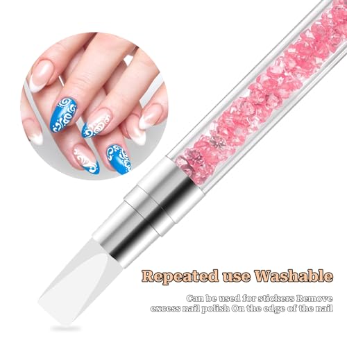 10PCS Nail Art Gel Carving Pen Acrylic Nail Dotting Pen Rhinestone Handle Double-Ended Silicone Nail Art Pen Brushes for Design Nail Foil Carving Sliverdew