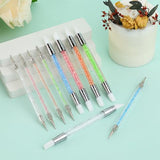 10PCS Nail Art Gel Carving Pen Acrylic Nail Dotting Pen Rhinestone Handle Double-Ended Silicone Nail Art Pen Brushes for Design Nail Foil Carving Sliverdew