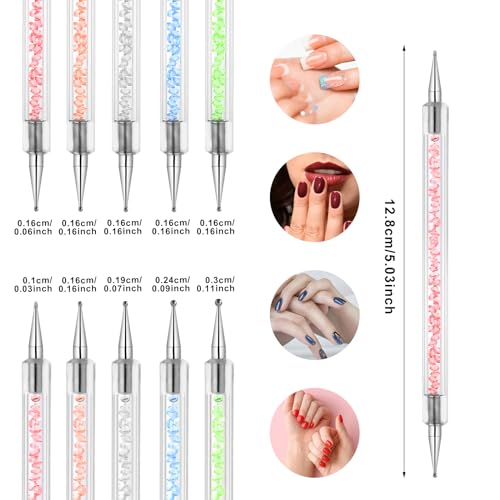 10PCS Nail Art Gel Carving Pen Acrylic Nail Dotting Pen Rhinestone Handle Double-Ended Silicone Nail Art Pen Brushes for Design Nail Foil Carving Sliverdew