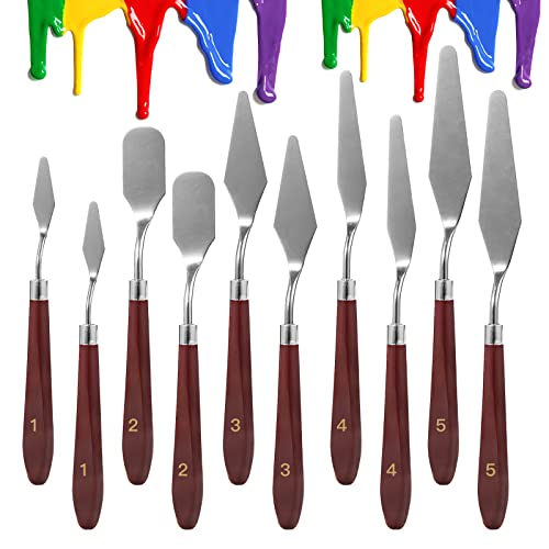 10PCS Palette Knife, Stainless Steel Painting Knife Set, Flexible Spatula Pallet Knife, Metal Artist Knives, Oil Painting Accessories Color Mixing Cualork