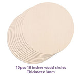 10Pcs 10Inch Cutouts Blank Round Wood Slice Wood Circles for Crafts, Unfinished Wooden Slices Blank Round Wooden Circles, Wood Circles for Painting, Unixing