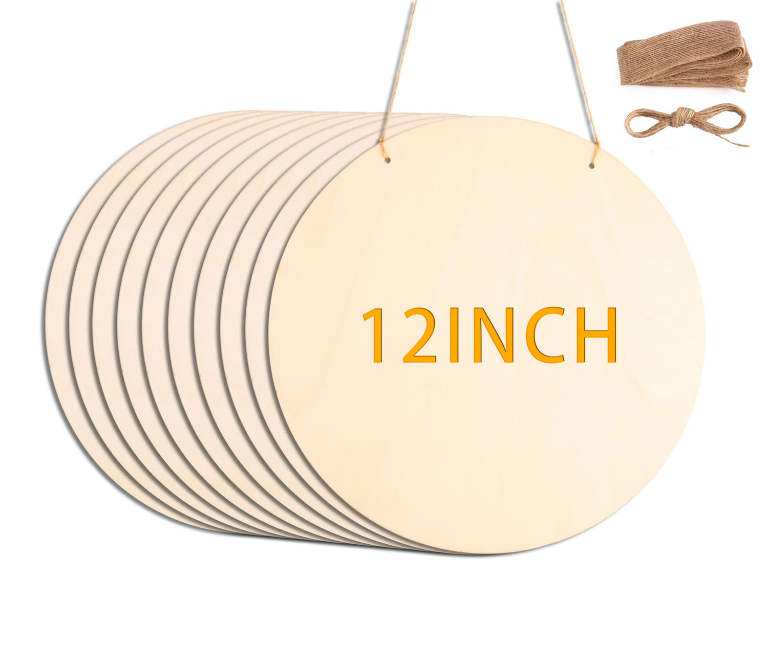 10Pcs 12 Inch Wood Circles for Crafts, Unfinished Wood Blank Wooden Door Hanger Sign, DIY Wood Rounds for Cricut Projects, Wood Burning, Painting, pojah