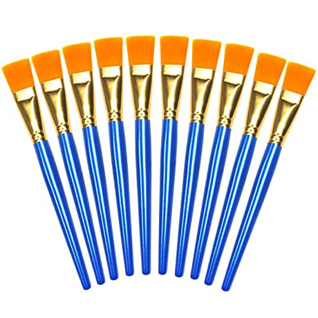10Pcs 1 inch Flat Paint Brushes Acrylic Paint Brush Big Paint Brushes Watercolor Synthetic Brushes Bulk Wooden Handle Painting Brush Detail Oil Brush Anlan-angel