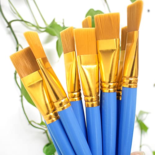 10Pcs 1 inch Flat Paint Brushes Acrylic Paint Brush Big Paint Brushes Watercolor Synthetic Brushes Bulk Wooden Handle Painting Brush Detail Oil Brush Anlan-angel