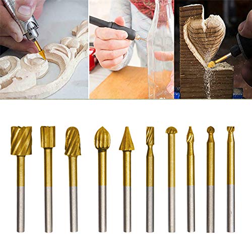 10Pcs HSS Router Carbide Engraving Bits & 10Pcs Router Bit with 1/8"(3mm) Shank Power Rotary Tools for DIY Woodworking, Carving, Sculpting, DKIBBITH