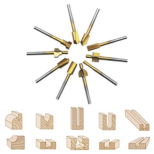 10Pcs HSS Router Carbide Engraving Bits & 10Pcs Router Bit with 1/8"(3mm) Shank Power Rotary Tools for DIY Woodworking, Carving, Sculpting, DKIBBITH