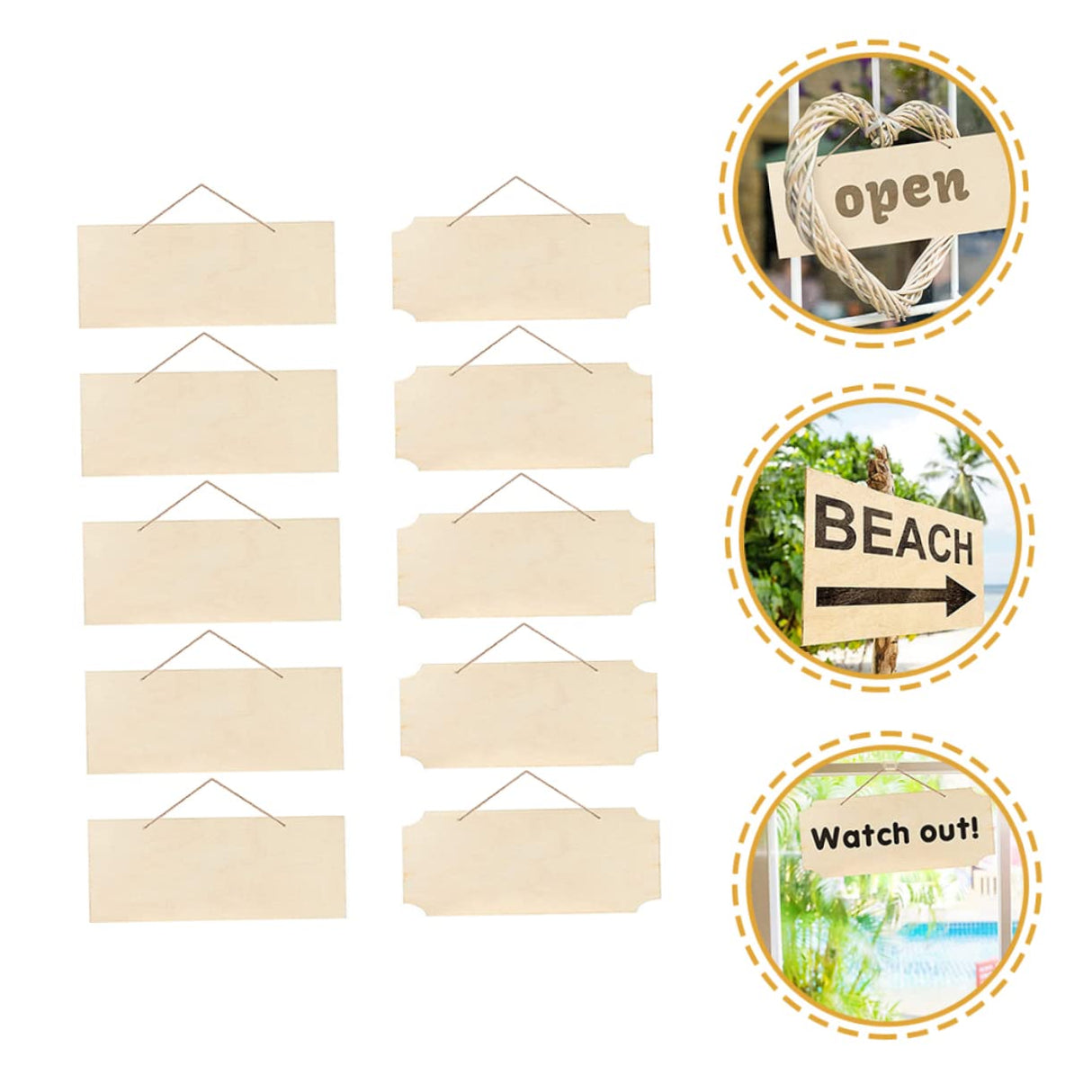 10Pcs Hanging Wooden Sign Unfinished Blank Wood Sign Unfinished Hanging Wood Sign DIY Hanging Sign Wood Crafts Blank Wooden Signs Wood for Crafts SEWOART