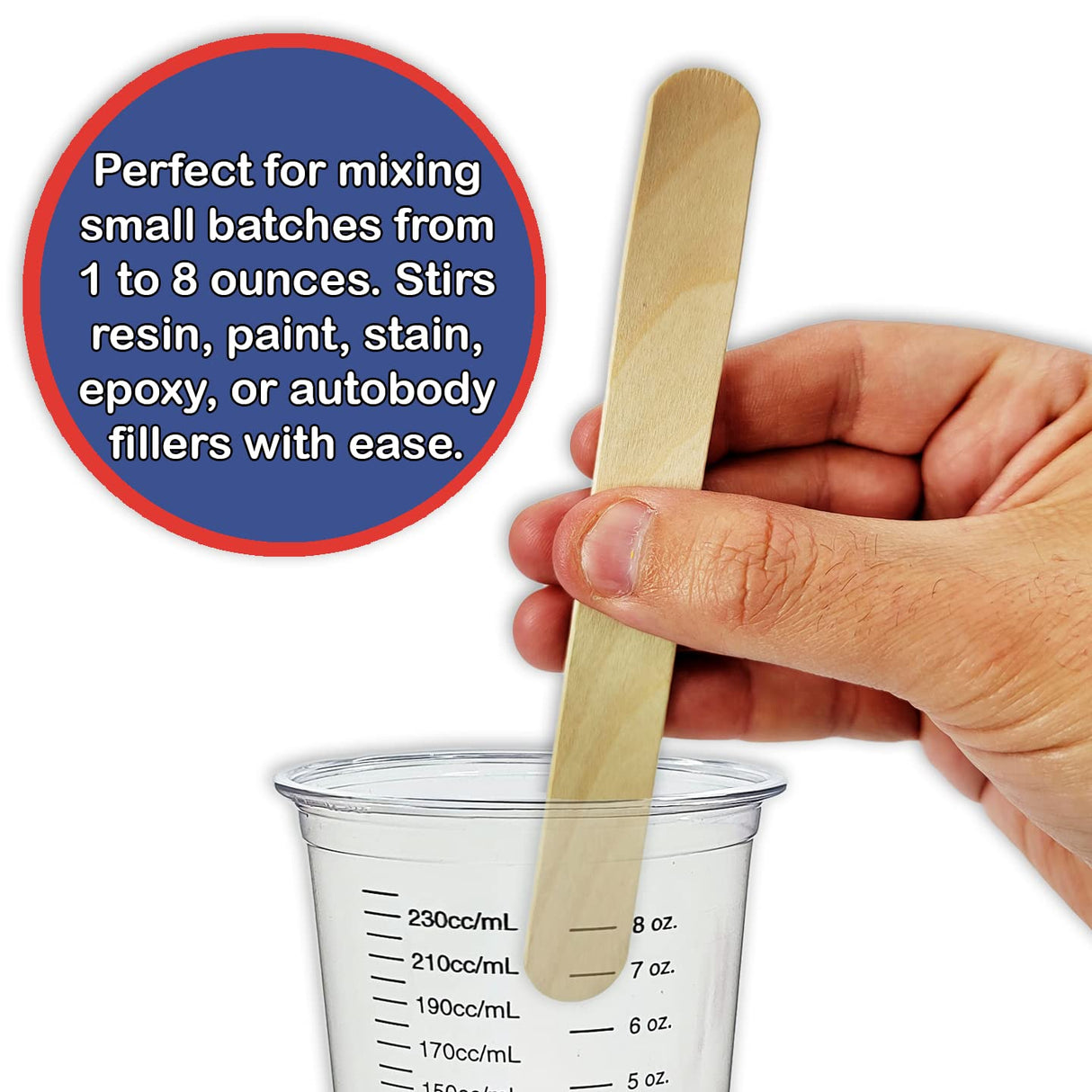 10 8oz Disposable Graduated Clear Plastic (PET) Cups and 10 6" Wood Stir Sticks for Mixing Paint, Stain, Epoxy, Resin by NetSellsIt NSI