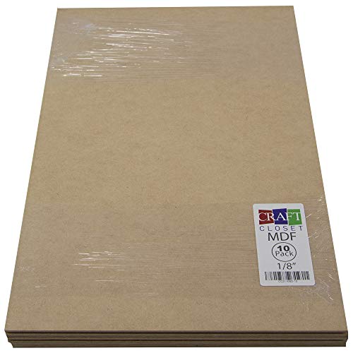 10 Boards of 12”x 19”, 3mm 1/8th inch MDF (Medium Density Fibreboard), Glowforge Ready, Unfinished | for Laser Engraving, CNC, Wood Burning, Router, Craft Closet