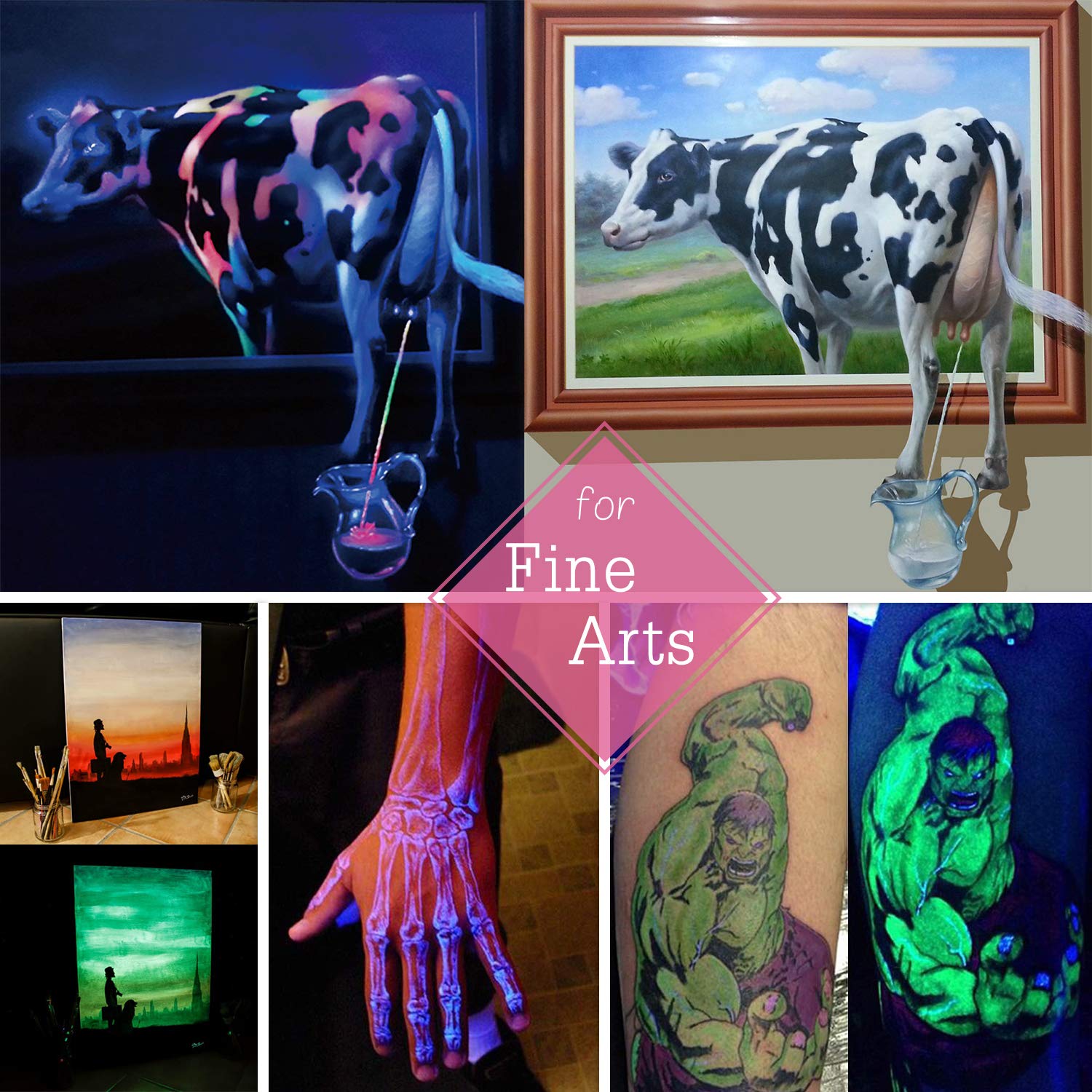 10 Color Glow In The Dark Pigment Powder with UV Lamp - Epoxy Resin Luminous Powder for Slime Kit,Skin Safe Long Lasting Self Glowing Dye for DIY DecorRom